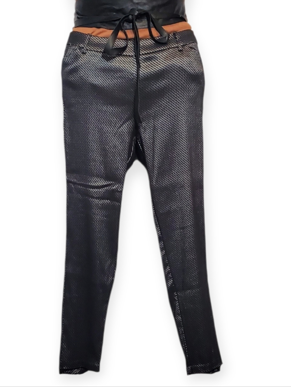 Cato Black Metallic Textured Pants